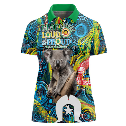 Personalised Vivid Minimal Koala Women Polo Shirt NAIDOC 2024 Aboriginal Art Style No2