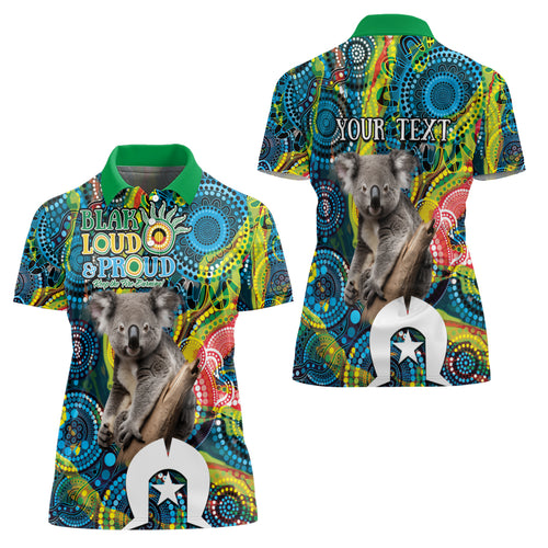 Personalised Vivid Minimal Koala Women Polo Shirt NAIDOC 2024 Aboriginal Art Style No2