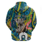 Personalised Vivid Minimal Koala Zip Hoodie NAIDOC 2024 Aboriginal Art Style No2