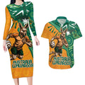 Custom Australia Rugby Wallaroos Couples Matching Long Sleeve Bodycon Dress and Hawaiian Shirt Indigenous Aboriginal Pacific Champions