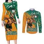 Custom Australia Rugby Wallaroos Couples Matching Long Sleeve Bodycon Dress and Long Sleeve Button Shirt Indigenous Aboriginal Pacific Champions