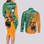 Custom Australia Rugby Wallaroos Couples Matching Long Sleeve Bodycon Dress and Long Sleeve Button Shirt Indigenous Aboriginal Pacific Champions