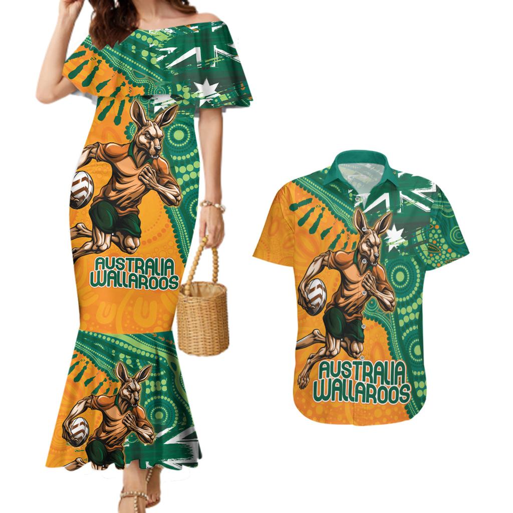 Custom Australia Rugby Wallaroos Couples Matching Mermaid Dress and Hawaiian Shirt Indigenous Aboriginal Pacific Champions
