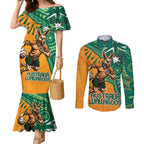 Custom Australia Rugby Wallaroos Couples Matching Mermaid Dress and Long Sleeve Button Shirt Indigenous Aboriginal Pacific Champions