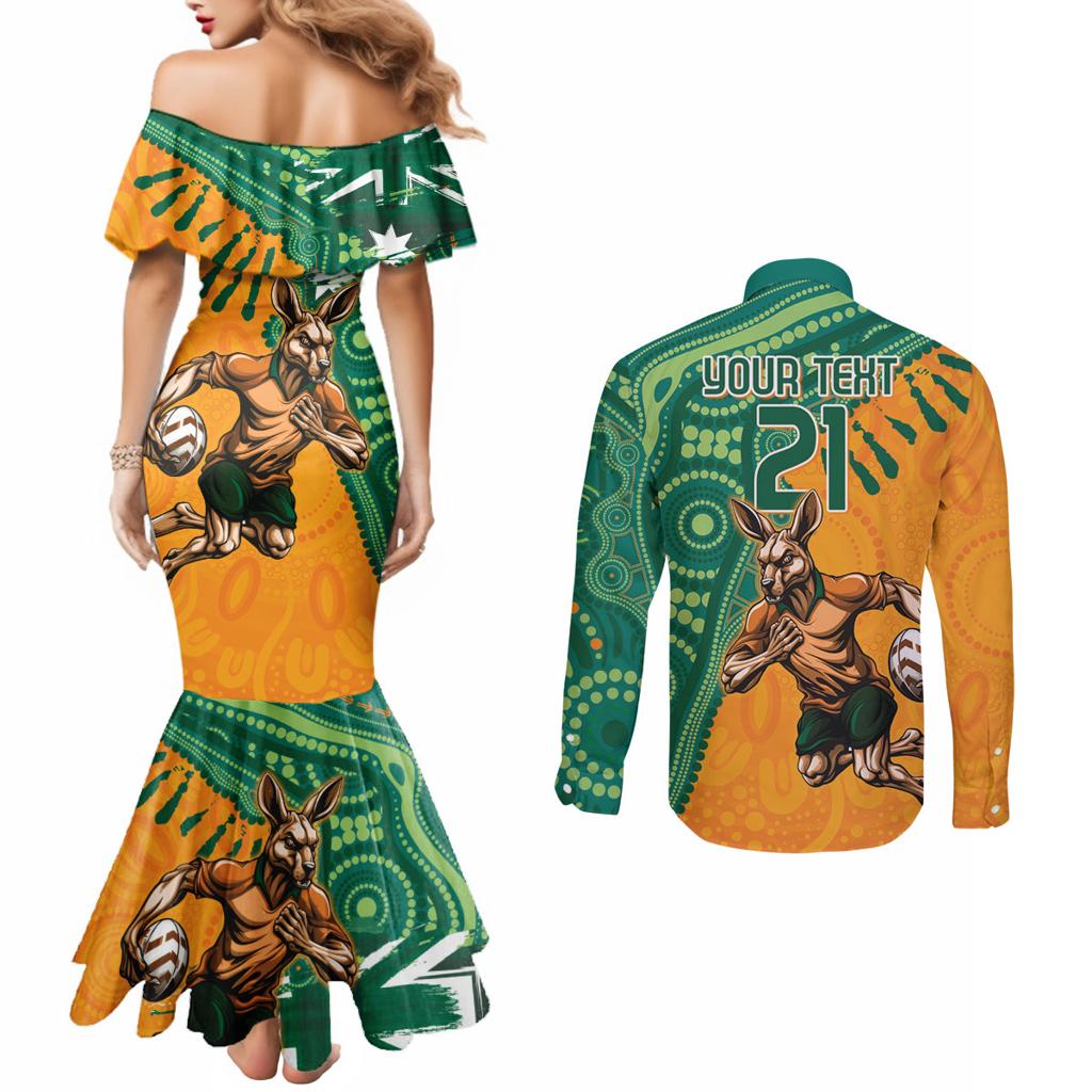 Custom Australia Rugby Wallaroos Couples Matching Mermaid Dress and Long Sleeve Button Shirt Indigenous Aboriginal Pacific Champions