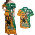 Custom Australia Rugby Wallaroos Couples Matching Off Shoulder Maxi Dress and Hawaiian Shirt Indigenous Aboriginal Pacific Champions