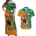 Custom Australia Rugby Wallaroos Couples Matching Off Shoulder Maxi Dress and Hawaiian Shirt Indigenous Aboriginal Pacific Champions