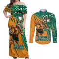 Custom Australia Rugby Wallaroos Couples Matching Off Shoulder Maxi Dress and Long Sleeve Button Shirt Indigenous Aboriginal Pacific Champions