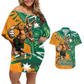 Custom Australia Rugby Wallaroos Couples Matching Off Shoulder Short Dress and Hawaiian Shirt Indigenous Aboriginal Pacific Champions