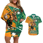 Custom Australia Rugby Wallaroos Couples Matching Off Shoulder Short Dress and Hawaiian Shirt Indigenous Aboriginal Pacific Champions