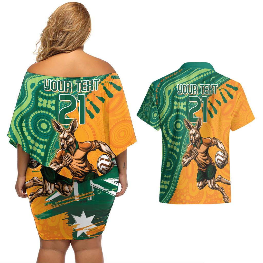 Custom Australia Rugby Wallaroos Couples Matching Off Shoulder Short Dress and Hawaiian Shirt Indigenous Aboriginal Pacific Champions