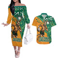 Custom Australia Rugby Wallaroos Couples Matching Off The Shoulder Long Sleeve Dress and Hawaiian Shirt Indigenous Aboriginal Pacific Champions