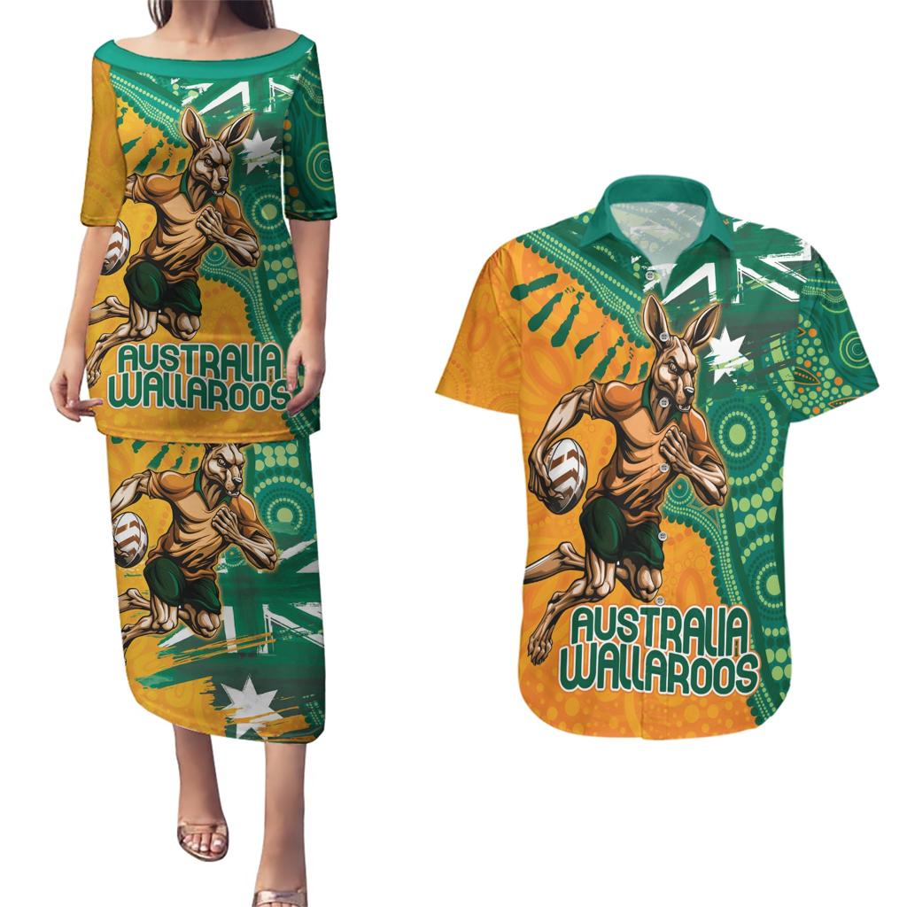 Custom Australia Rugby Wallaroos Couples Matching Puletasi and Hawaiian Shirt Indigenous Aboriginal Pacific Champions