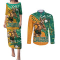 Custom Australia Rugby Wallaroos Couples Matching Puletasi and Long Sleeve Button Shirt Indigenous Aboriginal Pacific Champions