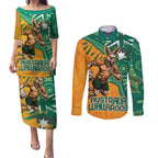 Custom Australia Rugby Wallaroos Couples Matching Puletasi and Long Sleeve Button Shirt Indigenous Aboriginal Pacific Champions