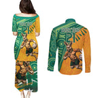 Custom Australia Rugby Wallaroos Couples Matching Puletasi and Long Sleeve Button Shirt Indigenous Aboriginal Pacific Champions