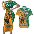 Custom Australia Rugby Wallaroos Couples Matching Short Sleeve Bodycon Dress and Hawaiian Shirt Indigenous Aboriginal Pacific Champions