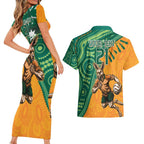 Custom Australia Rugby Wallaroos Couples Matching Short Sleeve Bodycon Dress and Hawaiian Shirt Indigenous Aboriginal Pacific Champions