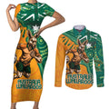 Custom Australia Rugby Wallaroos Couples Matching Short Sleeve Bodycon Dress and Long Sleeve Button Shirt Indigenous Aboriginal Pacific Champions