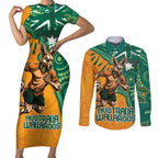 Custom Australia Rugby Wallaroos Couples Matching Short Sleeve Bodycon Dress and Long Sleeve Button Shirt Indigenous Aboriginal Pacific Champions