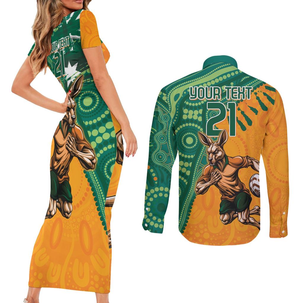 Custom Australia Rugby Wallaroos Couples Matching Short Sleeve Bodycon Dress and Long Sleeve Button Shirt Indigenous Aboriginal Pacific Champions