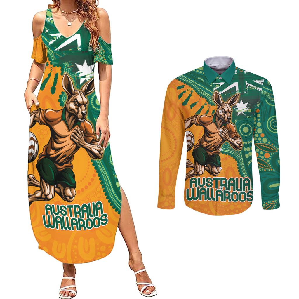 Custom Australia Rugby Wallaroos Couples Matching Summer Maxi Dress and Long Sleeve Button Shirt Indigenous Aboriginal Pacific Champions