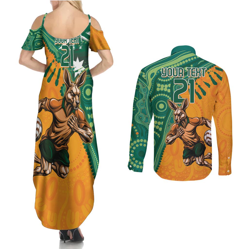 Custom Australia Rugby Wallaroos Couples Matching Summer Maxi Dress and Long Sleeve Button Shirt Indigenous Aboriginal Pacific Champions