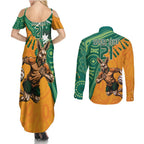Custom Australia Rugby Wallaroos Couples Matching Summer Maxi Dress and Long Sleeve Button Shirt Indigenous Aboriginal Pacific Champions