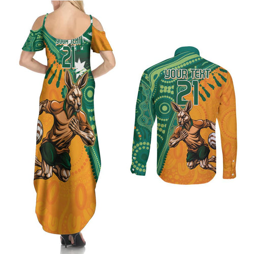Custom Australia Rugby Wallaroos Couples Matching Summer Maxi Dress and Long Sleeve Button Shirt Indigenous Aboriginal Pacific Champions