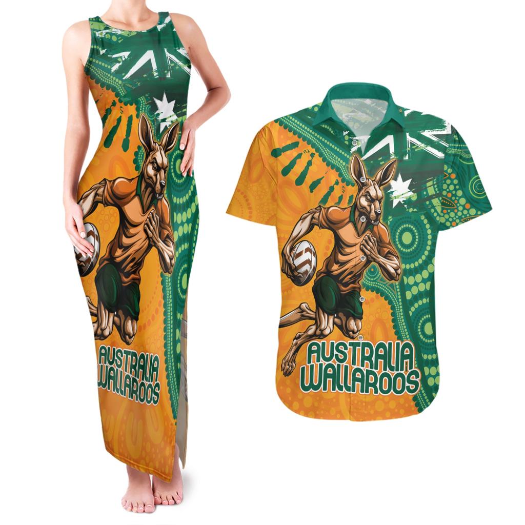 Custom Australia Rugby Wallaroos Couples Matching Tank Maxi Dress and Hawaiian Shirt Indigenous Aboriginal Pacific Champions