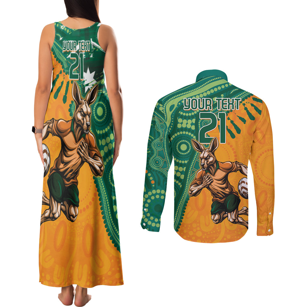Custom Australia Rugby Wallaroos Couples Matching Tank Maxi Dress and Long Sleeve Button Shirt Indigenous Aboriginal Pacific Champions