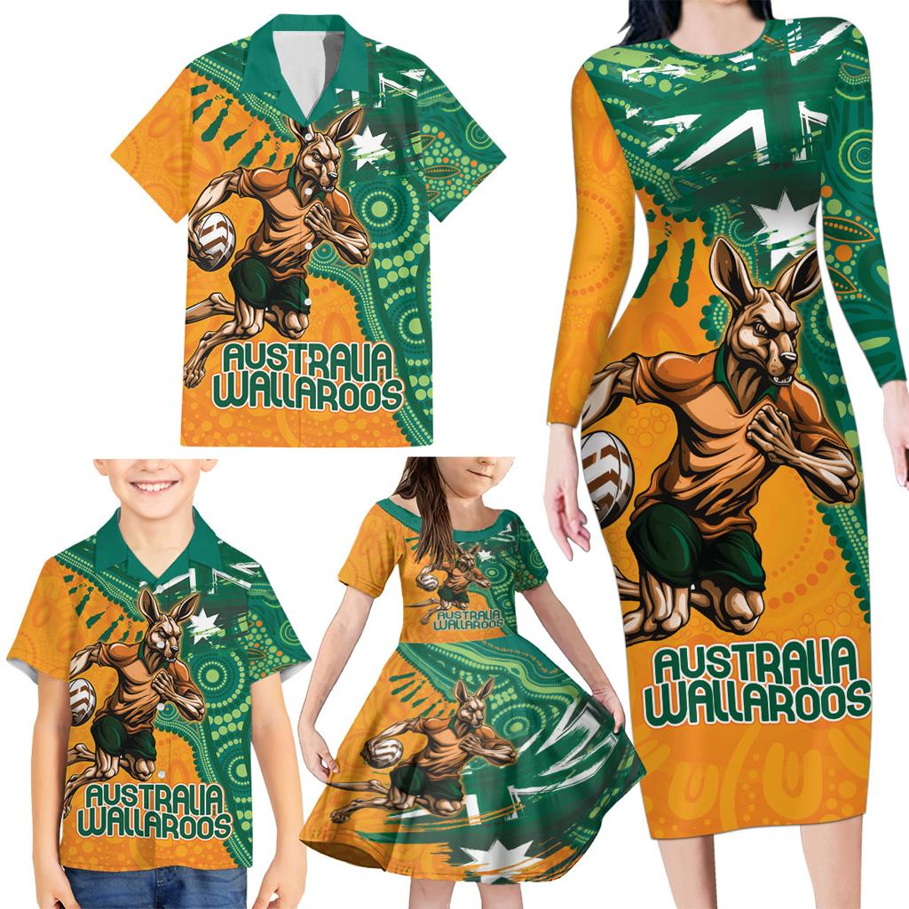 Custom Australia Rugby Wallaroos Family Matching Long Sleeve Bodycon Dress and Hawaiian Shirt Indigenous Aboriginal Pacific Champions