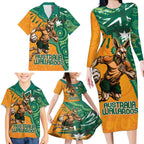 Custom Australia Rugby Wallaroos Family Matching Long Sleeve Bodycon Dress and Hawaiian Shirt Indigenous Aboriginal Pacific Champions