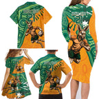 Custom Australia Rugby Wallaroos Family Matching Long Sleeve Bodycon Dress and Hawaiian Shirt Indigenous Aboriginal Pacific Champions