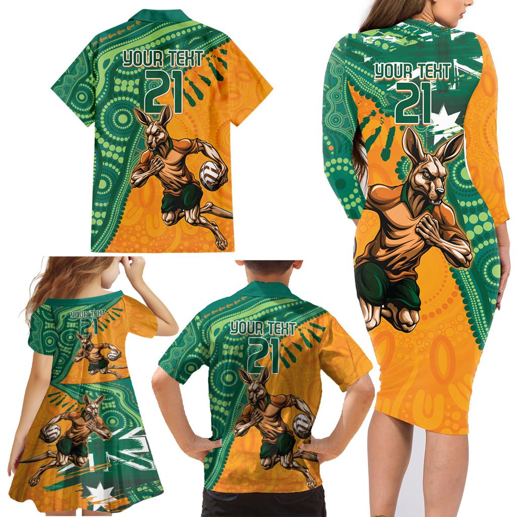 Custom Australia Rugby Wallaroos Family Matching Long Sleeve Bodycon Dress and Hawaiian Shirt Indigenous Aboriginal Pacific Champions