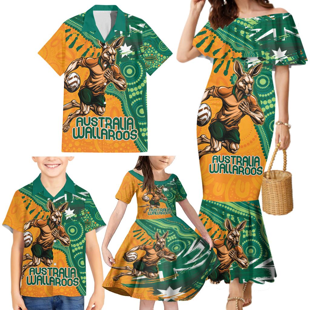 Custom Australia Rugby Wallaroos Family Matching Mermaid Dress and Hawaiian Shirt Indigenous Aboriginal Pacific Champions