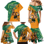 Custom Australia Rugby Wallaroos Family Matching Mermaid Dress and Hawaiian Shirt Indigenous Aboriginal Pacific Champions