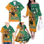 Custom Australia Rugby Wallaroos Family Matching Off The Shoulder Long Sleeve Dress and Hawaiian Shirt Indigenous Aboriginal Pacific Champions