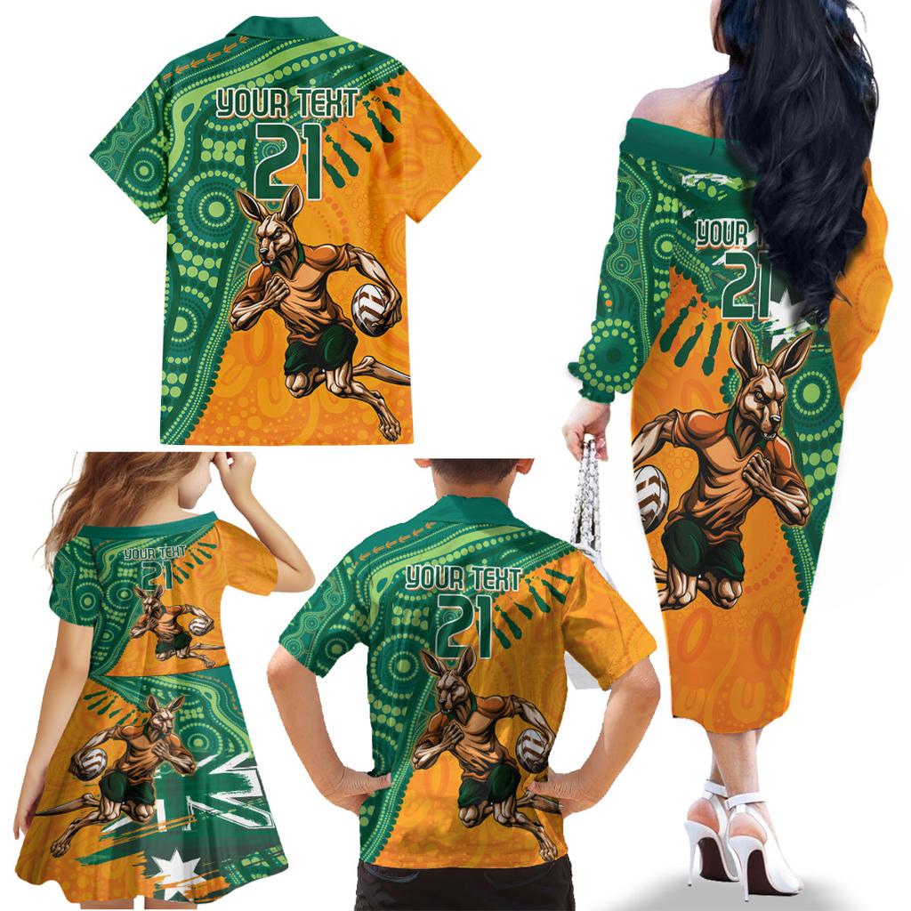 Custom Australia Rugby Wallaroos Family Matching Off The Shoulder Long Sleeve Dress and Hawaiian Shirt Indigenous Aboriginal Pacific Champions