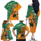 Custom Australia Rugby Wallaroos Family Matching Off The Shoulder Long Sleeve Dress and Hawaiian Shirt Indigenous Aboriginal Pacific Champions