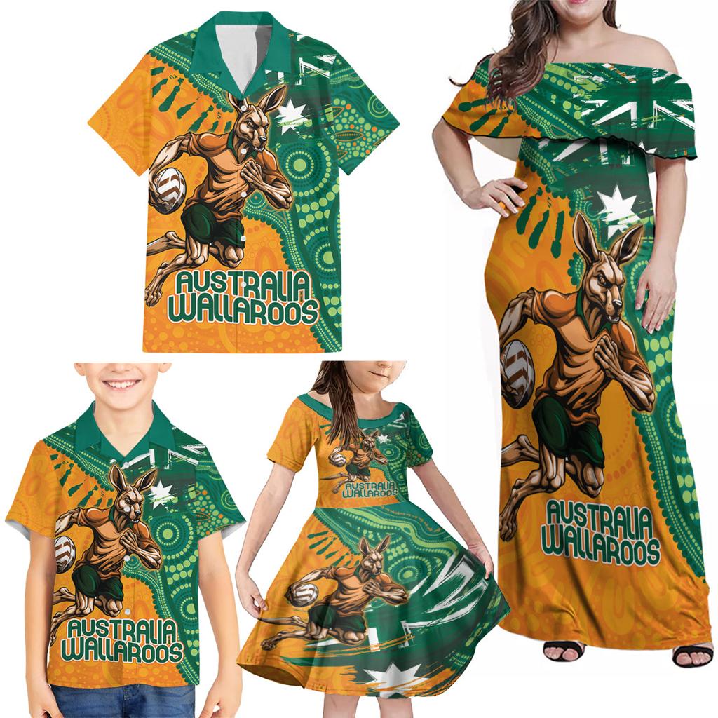 Custom Australia Rugby Wallaroos Family Matching Off Shoulder Maxi Dress and Hawaiian Shirt Indigenous Aboriginal Pacific Champions