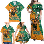 Custom Australia Rugby Wallaroos Family Matching Off Shoulder Maxi Dress and Hawaiian Shirt Indigenous Aboriginal Pacific Champions