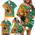 Custom Australia Rugby Wallaroos Family Matching Off Shoulder Short Dress and Hawaiian Shirt Indigenous Aboriginal Pacific Champions
