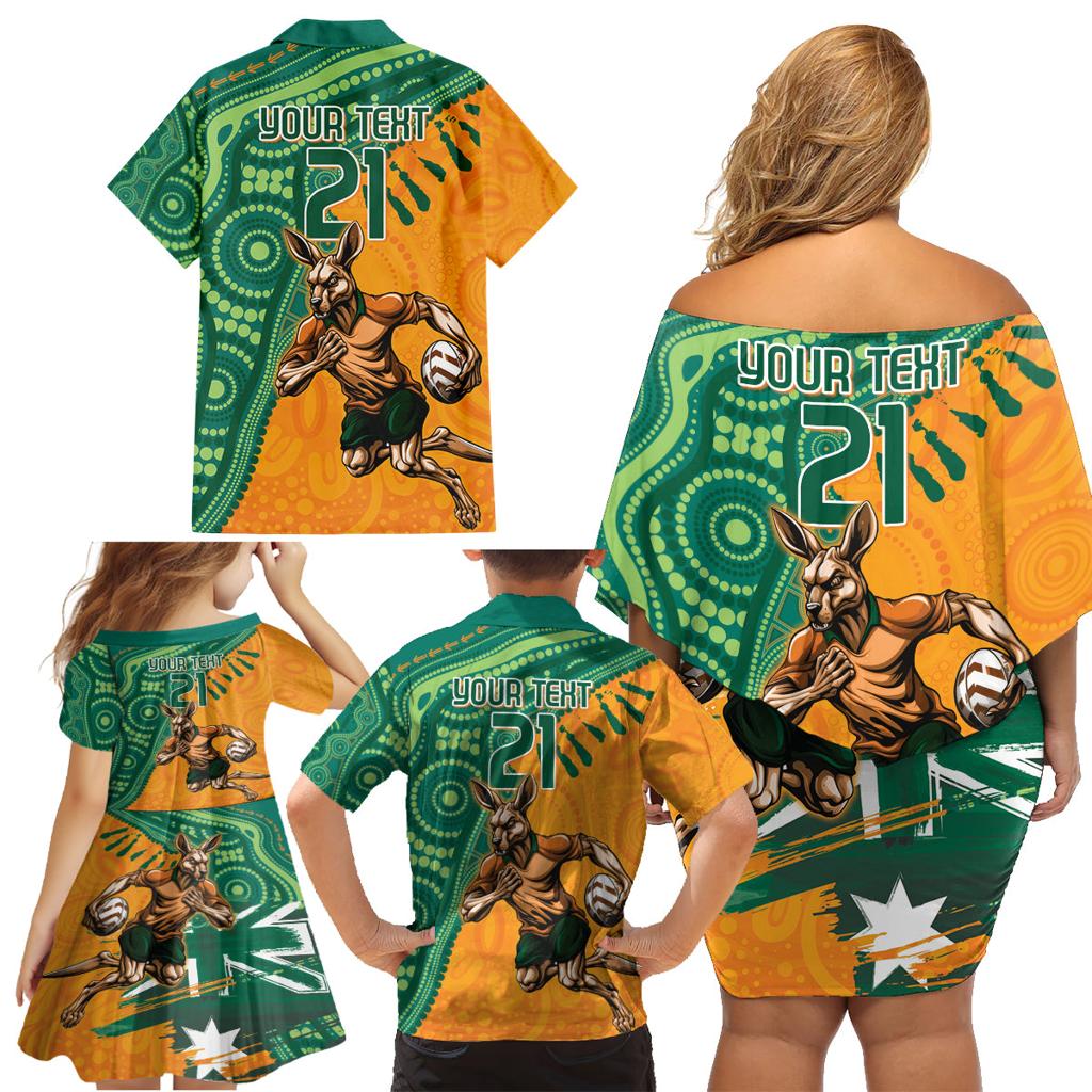Custom Australia Rugby Wallaroos Family Matching Off Shoulder Short Dress and Hawaiian Shirt Indigenous Aboriginal Pacific Champions
