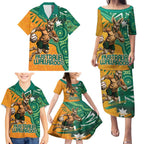 Custom Australia Rugby Wallaroos Family Matching Puletasi and Hawaiian Shirt Indigenous Aboriginal Pacific Champions