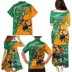 Custom Australia Rugby Wallaroos Family Matching Puletasi and Hawaiian Shirt Indigenous Aboriginal Pacific Champions