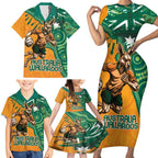 Custom Australia Rugby Wallaroos Family Matching Short Sleeve Bodycon Dress and Hawaiian Shirt Indigenous Aboriginal Pacific Champions