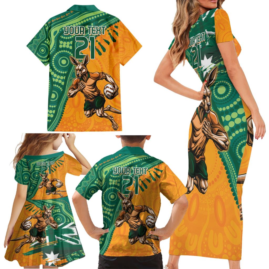 Custom Australia Rugby Wallaroos Family Matching Short Sleeve Bodycon Dress and Hawaiian Shirt Indigenous Aboriginal Pacific Champions