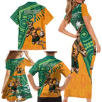 Custom Australia Rugby Wallaroos Family Matching Short Sleeve Bodycon Dress and Hawaiian Shirt Indigenous Aboriginal Pacific Champions