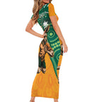 Custom Australia Rugby Wallaroos Family Matching Short Sleeve Bodycon Dress and Hawaiian Shirt Indigenous Aboriginal Pacific Champions
